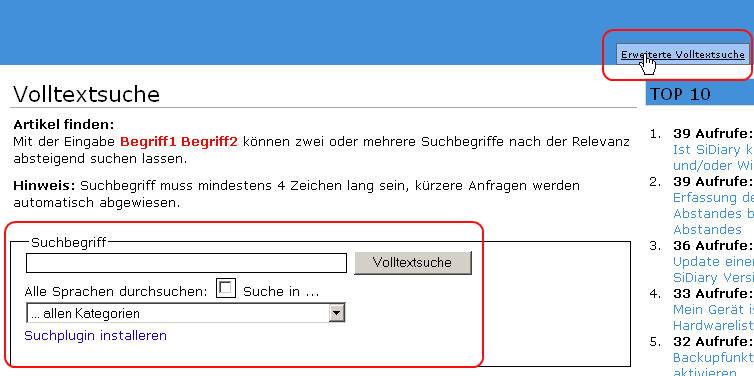 Erweiterte Volltextsuche